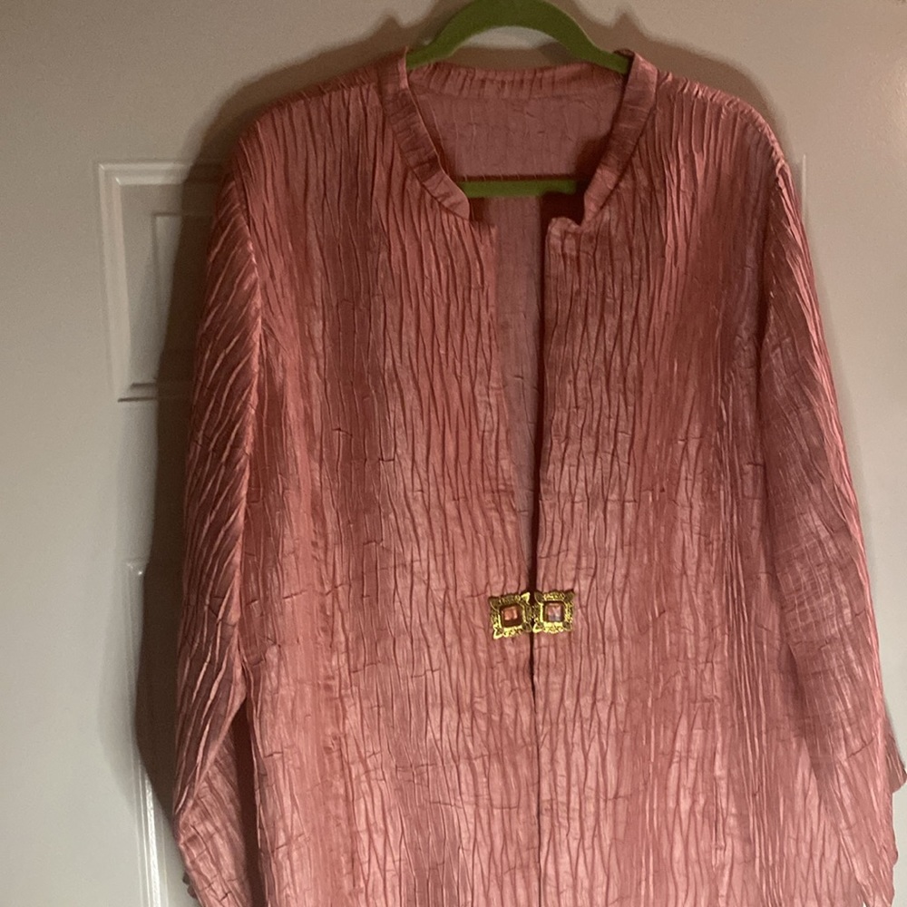 Peach Rayon Top 1990s, Vintage Jacket, w/ Single Gem Closure Spring/Summer Sz XL